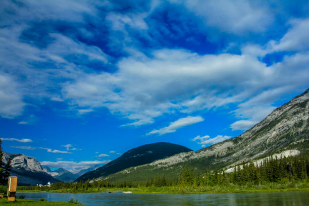 high fluffy clouds highlight the mountains around middle lake
