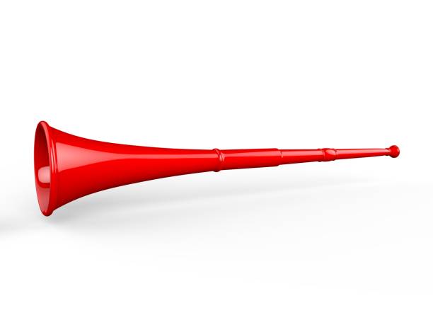 leere vuvuzela stadion kunststoff horn für das branding. 3d render-illustration. - blasinstrument stock-fotos und bilder