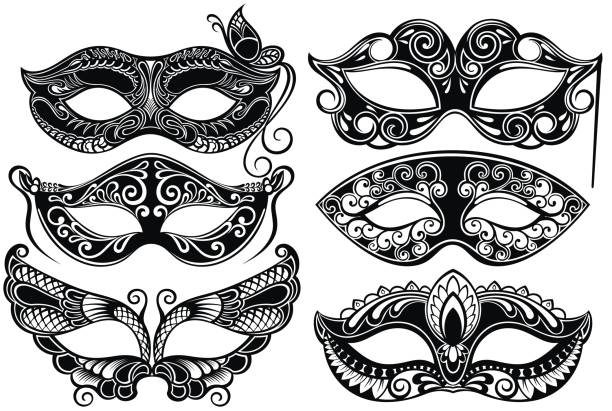 Carnival face masks Venetian carnival face masks collection for party masquerade mask stock illustrations