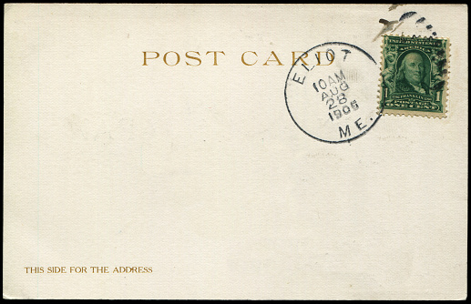 vintage postcard with postmarks and blank content sent from Hull, Britain in 1908, a very good background for any usage of the British historic postcard communications.