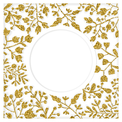 Gold and white floral paper-cut art with shadow. Elegant frame for greeting cards (birthday, valentine's day), wedding and engagement invitation card template.