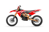 Red racing motorcycle for motocross by side view