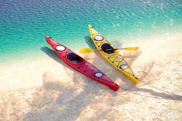 istock Two sea kayaks on the sand coast. 1097446854