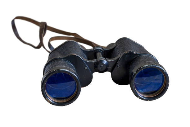 istock Old army field binoculars. Isolated on white. Old big binoculars close-up. 1097446884