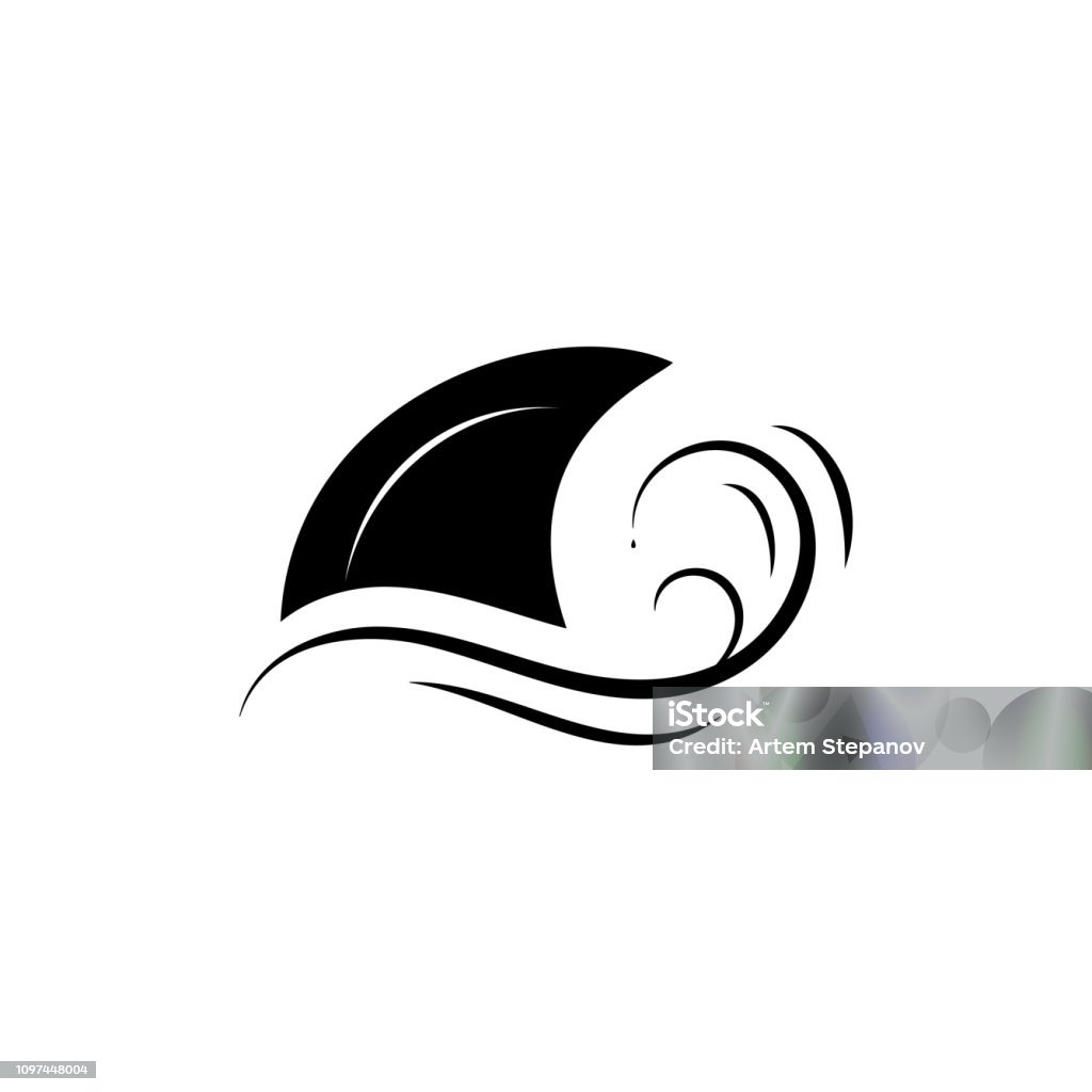 Fin Vector Icon Fin in Wave Simple Vector Icon on White Background. Danger in Water Symbol. Sharkfin Sign Dolphin stock vector