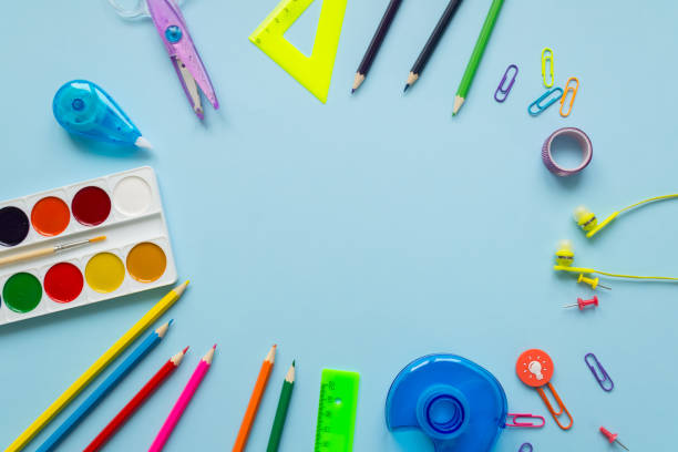 istock School notebook and various stationery. Back to school 1097455518