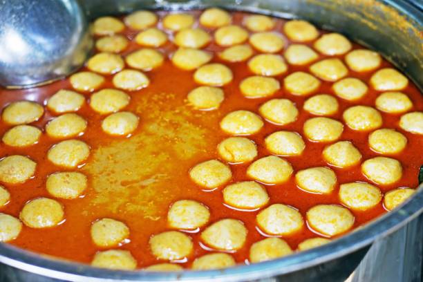 Noodles with fish balls curry sauce (Thai food)