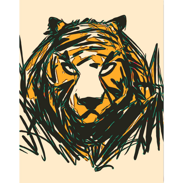 Tiger illustration Vector illustration of a portrait of a majestic tiger looking at the camera tiger safari animals close up front view stock illustrations