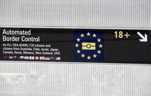 Automated Border Control Sign Board View At Airport In Germany Europe