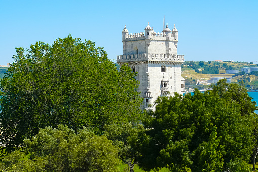 Lisbon Portugal June 16 2011 This is the fortified tower of Belem on a sunny day and is located on the bank of the Tagus River in Lisbon.