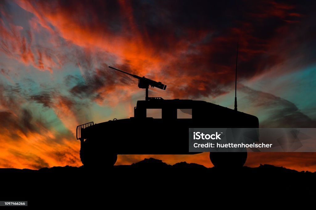 American high mobility multipurpose wheeled vehicle silhouette / 3d illustration Humvee Stock Photo