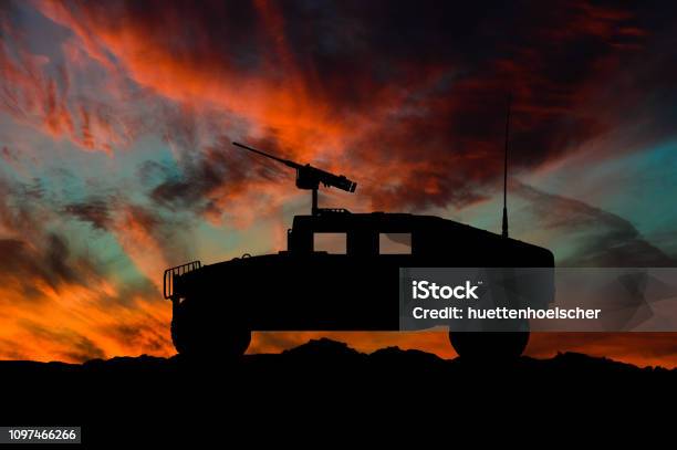 American High Mobility Multipurpose Wheeled Vehicle Silhouette 3d Illustration Stock Photo - Download Image Now