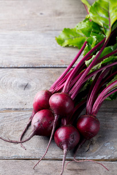 istock Fresh organic beet, beetroot on grey rustic wooden background. Top view. Copy space. 1097469300