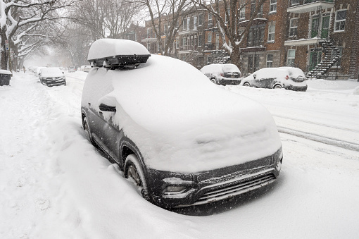 Ice covering car door in a cold winter, Caledonia, Michigan, USA