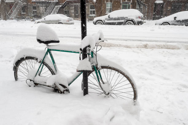 Bike covered with fresh snow in Montreal, Canada (January 2019)