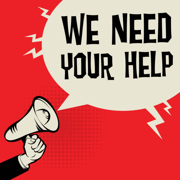 ilustrações de stock, clip art, desenhos animados e ícones de megaphone hand business concept text we need your help - dependency assistance help advice