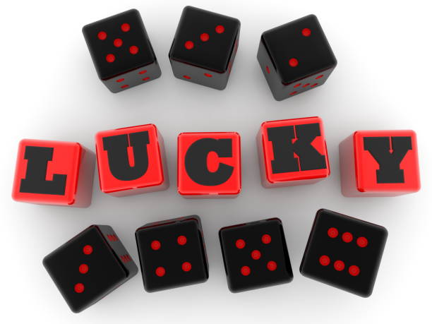 istock Lucky concept on red cubes with black dice around 1097477956