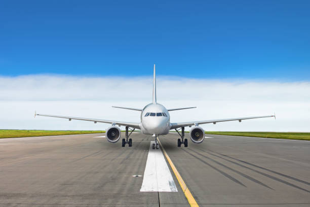 istock Airplane on the runway in the middle before departure. 1097481348
