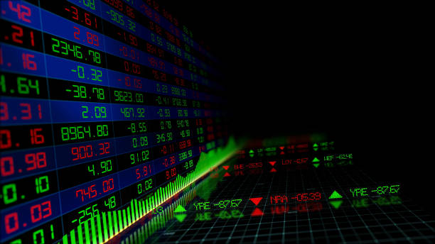 istock 3D rendering of stock indexes in virtual space. Economic growth, recession 1097481620
