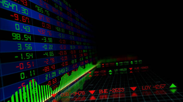 istock 3D rendering of stock indexes in virtual space. Economic growth, recession 1097481644