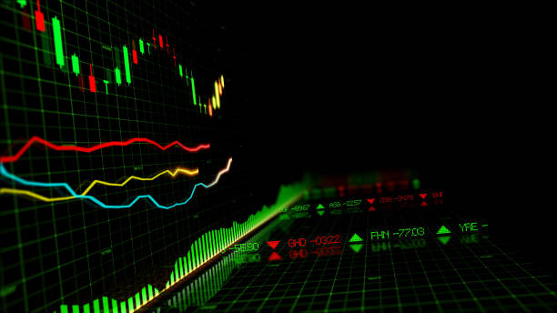 istock 3D rendering of stock indexes in virtual space. Economic growth, recession 1097481772