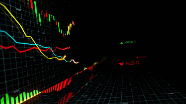 istock 3D rendering of stock indexes in virtual space. Economic growth, recession 1097481884