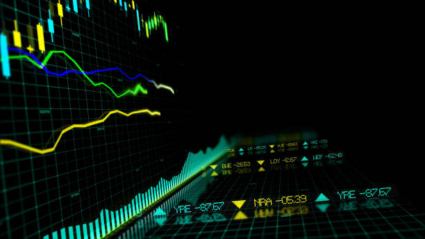 istock 3D rendering of stock indexes in virtual space. Economic growth, recession 1097482032