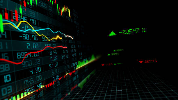 istock 3D rendering of stock indexes in virtual space. Economic growth, recession 1097482552