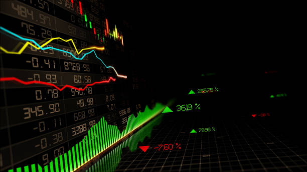 istock 3D rendering of stock indexes in virtual space. Economic growth, recession 1097482596