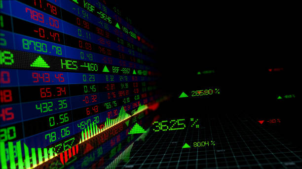 istock 3D rendering of stock indexes in virtual space. Economic growth, recession 1097484004