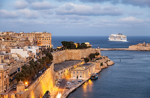 Evening view of Valletta old town, Malta