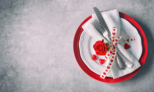 Valentines day table place setting. Holidays background