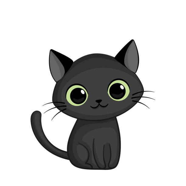 illustrazioni stock, clip art, cartoni animati e icone di tendenza di illustrazione vettoriale del simpatico gatto nero - pets white black nature