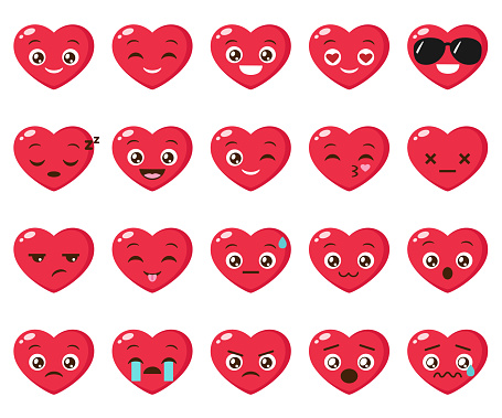 Vector set of heart emoji. Collection of different heart icons