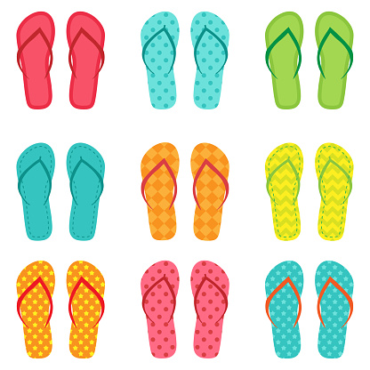 Set of vector colorful flip flops on white background