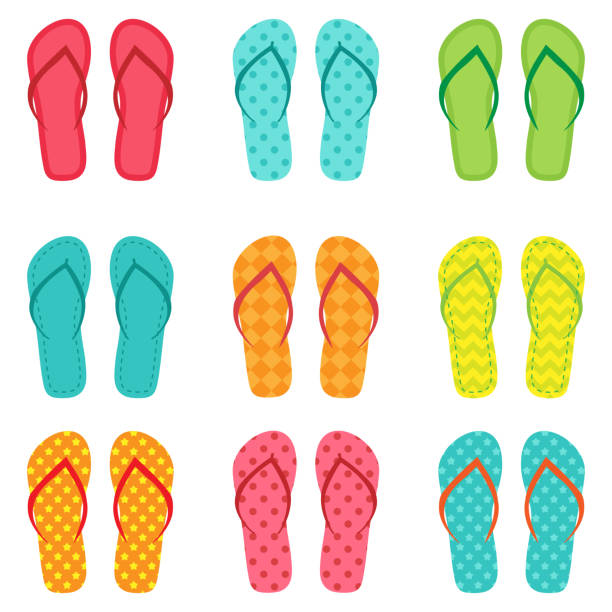 Set of vector colorful flip flops Set of vector colorful flip flops on white background flip flop stock illustrations
