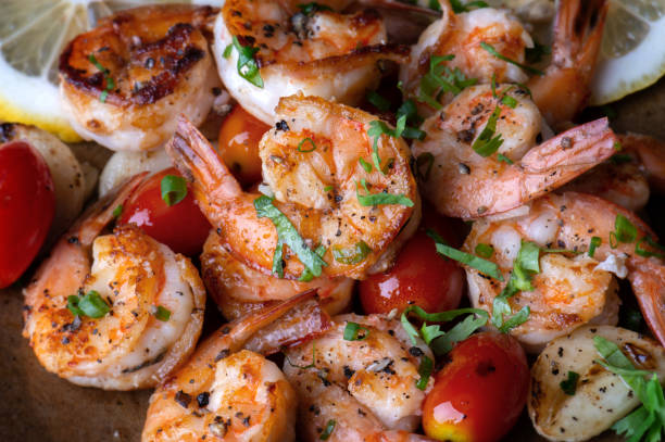 istock Grilled shrimps prawn with seasoning. 1097493546