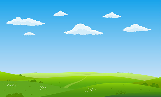 Ilustración de Fondo De Paisaje De Verano Campo O Prado Con Hierba Verde Flores Y Colinas Línea Del Horizonte Con El Cielo Azul Y Nubes Paisaje De La Granja Y El Campo Ilustración de Fondo De Paisaje De Verano Campo O Prado Con Hierba Verde Flores Y Colinas Línea Del Horizonte Con El Cielo Azul Y Nubes Paisaje De La Granja Y El Campo