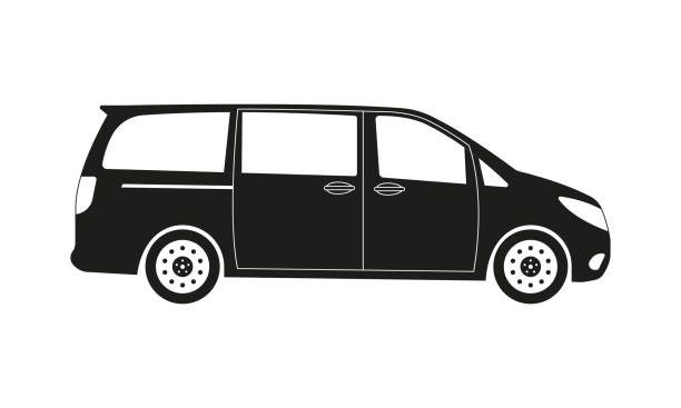 Minivan Car Icon Side View Family Minibus Vehicle Silhouette Black