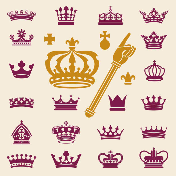 ilustrações, clipart, desenhos animados e ícones de coroas clip-art collection - crown gold coat of arms king