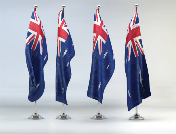 istock Four Australia Flags as a desktop flag together with white background 1097512896