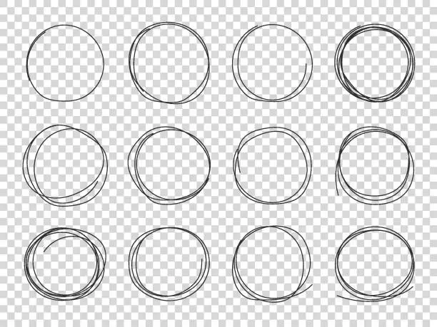 Vector illustration of Sketch circles. Hand drawn circled frames. Circular scribble doodle black pencil stroke vector isolated