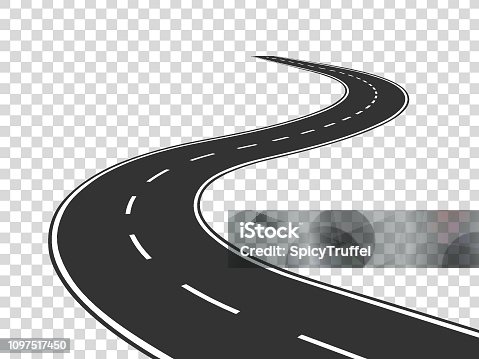 istock Winding road. Journey traffic curved highway. Road to horizon in perspective. Winding asphalt empty line isolated concept 1097517450