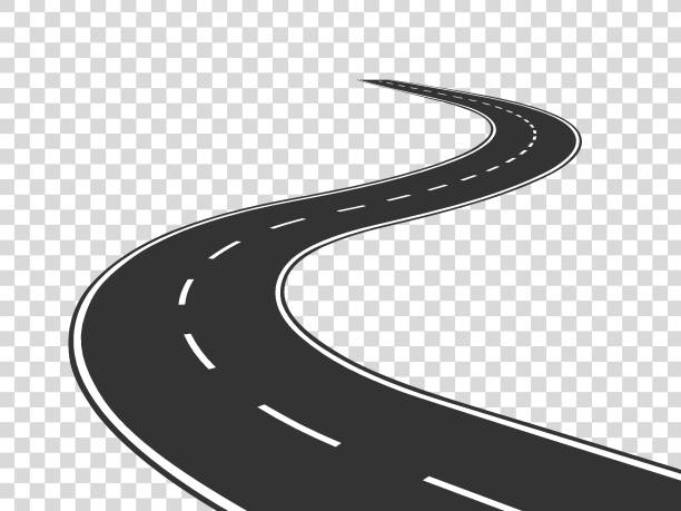 Winding road. Journey traffic curved highway. Road to horizon in perspective. Winding asphalt empty line isolated concept Winding road. Journey traffic curved highway. Road to horizon in perspective. Winding asphalt empty line isolated vector concept car clipart stock illustrations