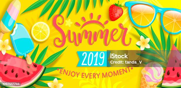 Summer Banner With Symbols For Summertime Stock Illustration - Download Image Now - Summer, Party - Social Event, Picnic