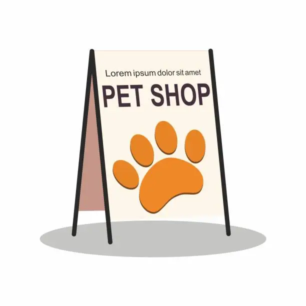 Vector illustration of Street stand pet shop on white background