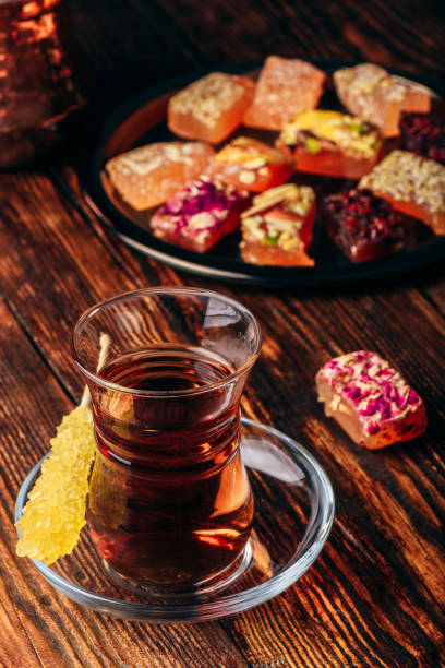 istock Tea in armudu glass with rahat lokum 1097529476