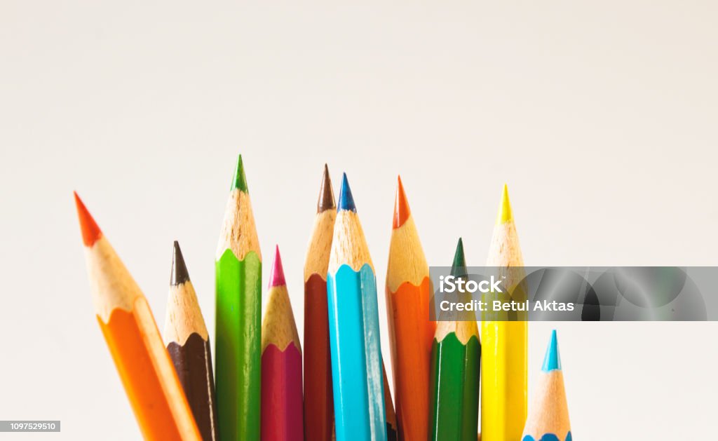 Color pencils isolated on white background. Color pencils isolated on white background. Close up. Colored Pencil Stock Photo