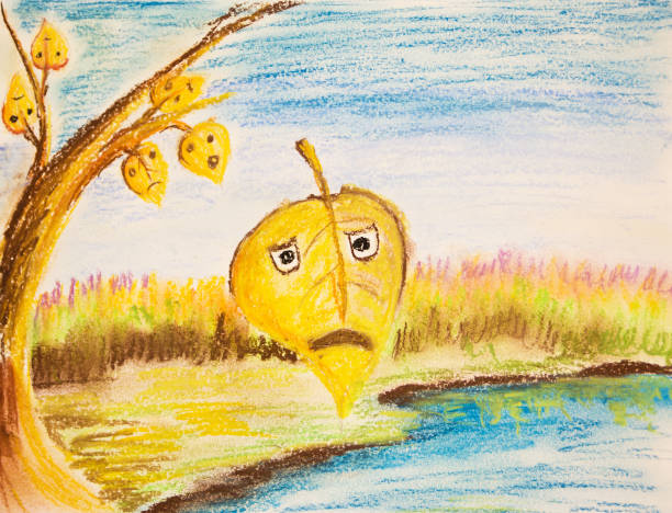smutny jesienny żółty liść - travesty stock illustrations