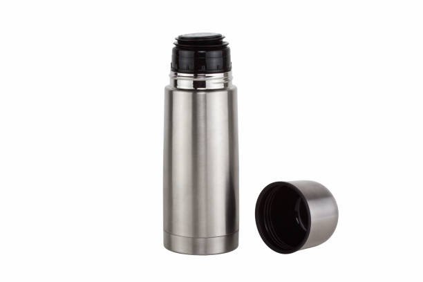 istock Stainless bottle thermos travel on white background 1097542740